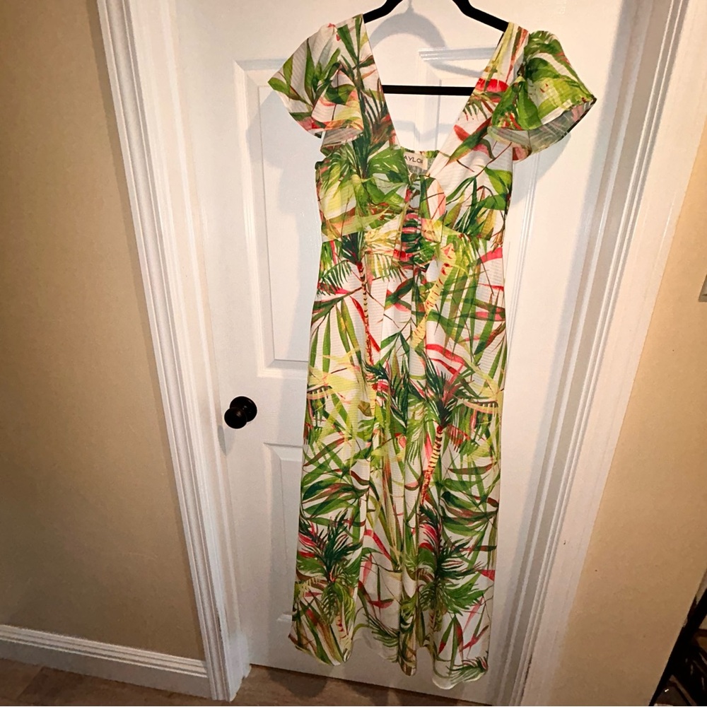 Taylor Tropical Vacation Flutter Sleeve Maxi Dress Women's Size 4 New WithTags